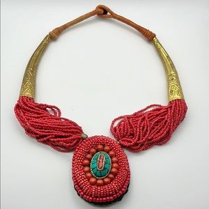 Chico’s Red Beaded Statement Necklace